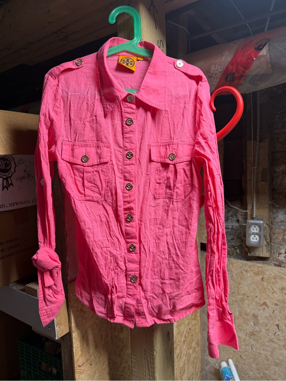 Tory Burch Hot Pink Button-Down Utility Shirt